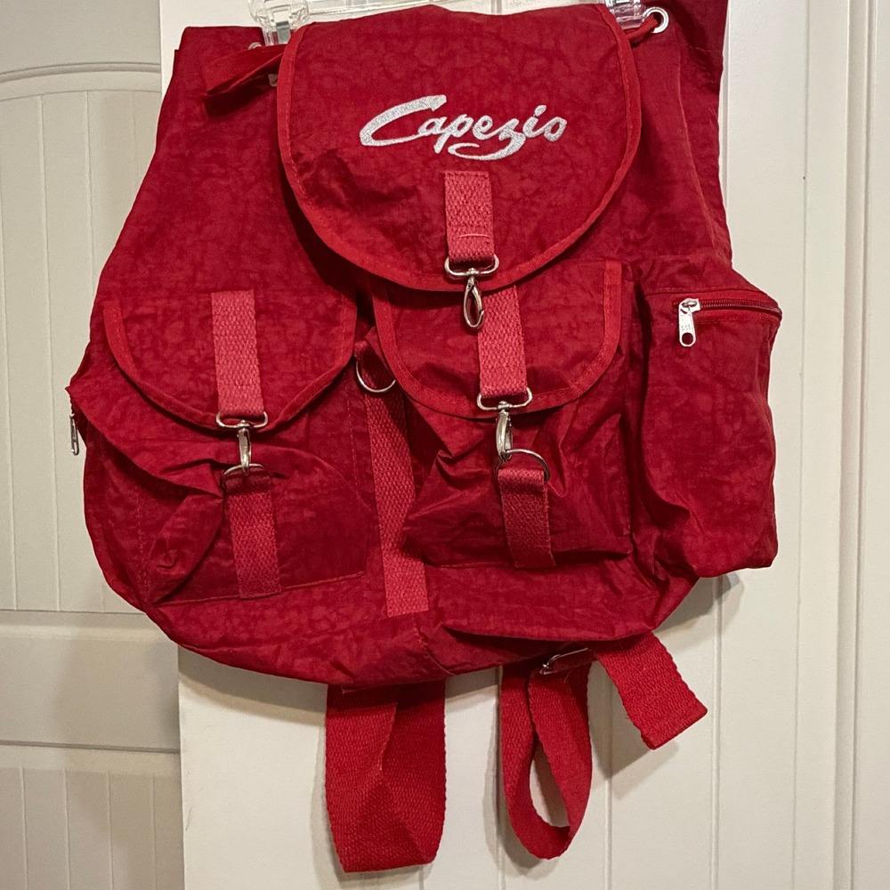 Capezio Red Crinkle Nylon Dance Backpack with Multi Pockets and Embroidered Logo